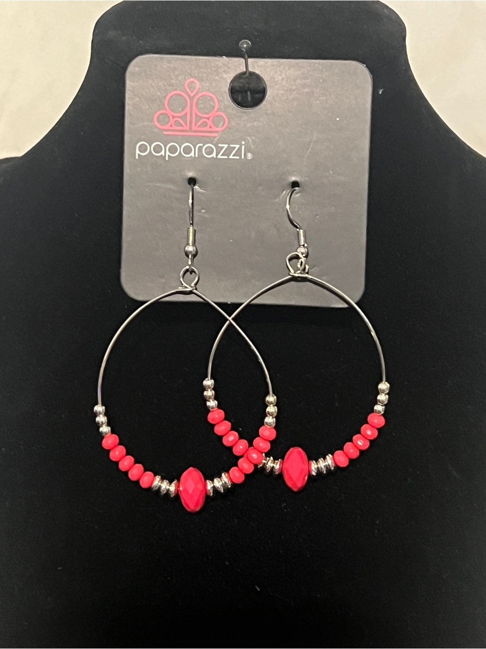 Paparazzi Pink Beaded Hoop Earrings with Silver Accents